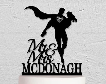 Super Hero Cake Topper, Super Hero Wedding Cake Topper, Super Couple Theme Decoration, Mr Mrs Cake Topper, Custom Cake Topper W216