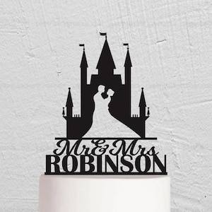 Castle Wedding Cake Topper, Couple Cake Topper, Custom Bride And Groom Cake Topper, Mr And Mrs Cake Topper, Rustic Cake Topper w253