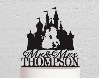 Beauty And Beast Wedding Cake Topper, Disney Wedding Cake Topper, Beast Theme Decor, Custom Cake Topper, Castle Cake Topper  w278
