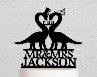 Dinosaur Wedding Cake Topper - Custom Cake Topper - Jurassic Park Cake Topper - Mr And Mrs Cake Topper - Brontosaurus Cake Topper W223