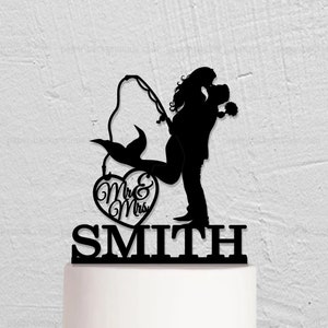 Mermaid Wedding cake topper, Custom Cake Topper, Couple Cake Topper With Heart, Mr And Mrs Cake Topper, groom lifting bride Cake Topper w249