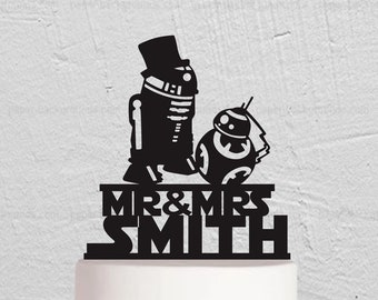 Star War Cake Topper, R2D2 & BB8 Cake Topper, Wedding Cake Topper, Mr And Mrs Cake Topper, Keepsake Cake Topper, Robot Cake Topper W257