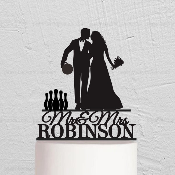 Bowling Wedding Cake Topper, Mr And Mrs Bowling Cake Topper, Bowling Theme Decoration, Bowling Wedding, Couple Cake Topper w269