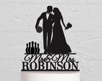 Bowling Wedding Cake Topper, Mr And Mrs Bowling Cake Topper, Bowling Theme Decoration, Bowling Wedding, Couple Cake Topper w269