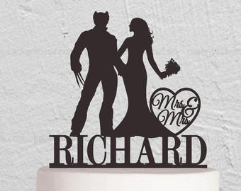 Topper na tort weselny,Topper na tort Wolverine Logan,Topper na tort Mr Mrs,Niestandardowy topper na tort,Topper na tort Panna Młoda i Pan Młody,Topper na tort Bohater