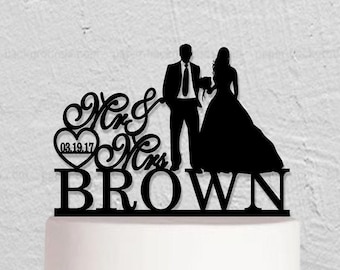 Wedding Cake Topper,Bride And Groom Cake Topper,Custom Cake Topper With Date,Mr And Mrs Cake Topper,Last Name Cake Topper