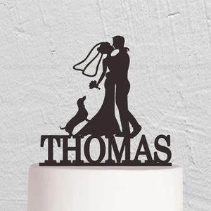 Wedding Cake Topper,Bride And Groom Cake Topper With Dog,Dog Cake Topper,Couple Cake Topper,Custom Cake Topper,Last Name Cake Topper