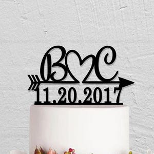Wedding Cake Topper,Initials Cake Topper,Arrow Cake Topper,Date Cake Topper,Personalized Cake Topper,Rustic Cake Topper,Name Cake Topper