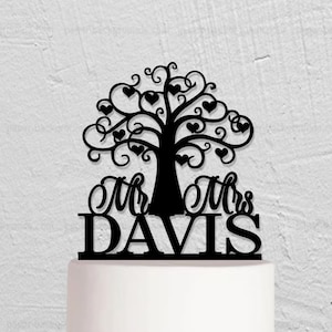 Wedding Cake Topper,Love Tree Cake Topper,Mr and Mrs Cake Topper,Custom Cake Topper With Last Name,Bridal Show Cake Topper