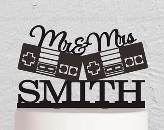 Gamer Cake Topper, Gamer Couple Cake Topper, Nintendo Game Controller Cake Topper, Mr And Mrs Cake Topper, Couple Cake Topper w268