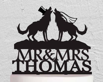 Wolf Wedding Cake Topper - Animal Cake Topper - Forest Wildlife Cake Topper - Couple Cake Topper - Mr And Mrs Cake Topper  w193