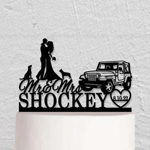 Off Road Wedding Cake Topper, Vehicle Cake Topper, Mr And Mrs Cake Topper, Bride And Groom Topper, Custom Cake Topper With Dog w210