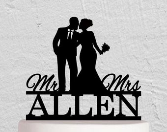 Wedding Cake Topper,Mr And Mrs Cake Topper,Kissing Couple Topper,Bride And Groom Silhouette ,Custom Cake Topper,Personalized Cake Topper