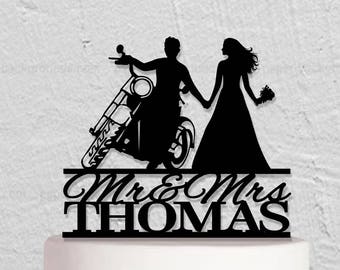 Motorcycle wedding cake topper,Mr And Mrs Cake Topper,Bride And Groom Cake Topper,Custom Cake Topper,Personalized Cake Topper,Motorbike