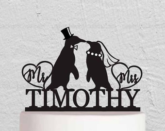 Penguin Wedding Cake Topper - Animals Cake Topper - Animal Theme Cake Topper - Mr And Mrs Custom Cake Topper  w197