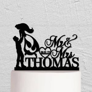 Wedding Cake Topper,Little Mermaid Cake Topper,Disney Cake Topper,Rustic Cake Topper,Mr Mrs Cake Topper,Custom Cake Topper,Glitter Rose Gold