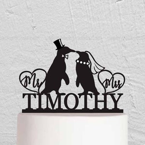 Penguin Wedding Cake Topper - Animals Cake Topper - Animal Theme Cake Topper - Mr And Mrs Custom Cake Topper  w197