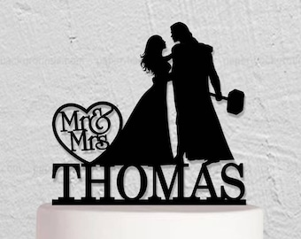 Topper na tort weselny, Topper na tort Thor, Niestandardowy topper na tort, Topper na tort Hero, Topper na tort Mr And Mrs, Topper na tort dla pary, Topper na tort z nazwiskiem
