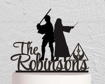 Wedding Cake Topper, Jedi And Witch Cake Topper, Star Wars Wedding Cake Topper, Jedi Wedding Decor, Couple Cake Topper W271