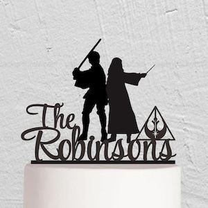 Wedding Cake Topper, Jedi And Witch Cake Topper, Star Wars Wedding Cake Topper, Jedi Wedding Decor, Couple Cake Topper W271