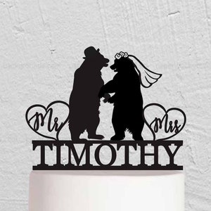 Bear Wedding Cake Topper - Animal Cake Topper - Forest Cake Topper - Couple Cake Topper - Mr And Mrs Cake Topper  w192