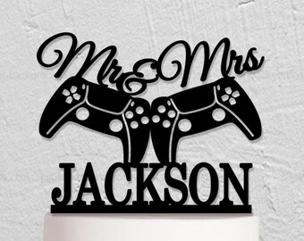 Game Controller Wedding Cake Topper, Custom Video Game Cake Topper, Mr And Mrs Cake Topper, Personalized Couple Cake Topper w229
