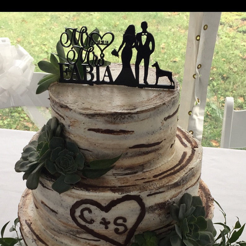 Wedding Cake Topper,Mr And Mrs Cake Topper,Bride And Groom Cake Topper,Couple Cake Topper with Dog ,Custom Cake Topper image 3