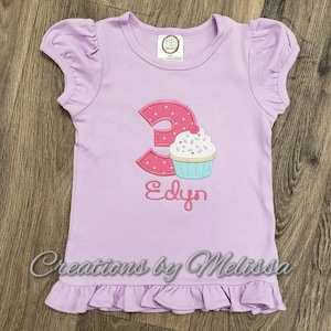Cupcake verjaardag shirt/3e verjaardag shirt/meisjes Cupcake shirt/nummers 1-9 zijn beschikbaar/Cupcake verjaardag