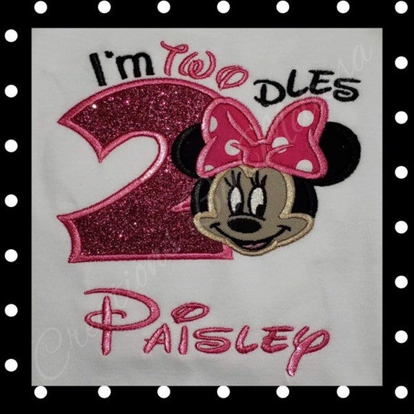 I'm Twodles Birthday Shirt(Pink)/Minnie Mouse Birthday/2nd Minnie Birthday/Minnie Outfit/Minnie Shirt/Minnie With Face Applique