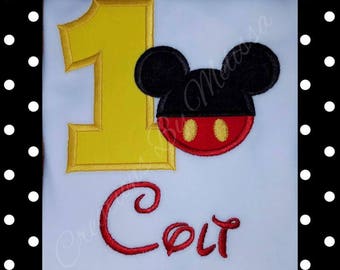 1st Birthday Mickey Mouse Shirt/ Mickey Mouse Birthday/ Boys 1st Birthday/ Mickey Mouse Applique Shirt/ Girls Mickey 1st Birthday
