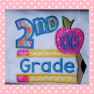 2nd Grade Appliqued Shirt/ Apple with pencil and monogram/ Monogrammed 2nd grade shirt/ Back to School Shirt
