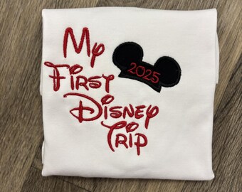 Maglietta con applicazione "Il mio primo viaggio Disney"/ Maglietta "Il mio primo viaggio Disney"/ Maglietta Disney per bambine o bambini