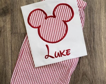 Mickey Seersucker Shorts Outfit/ Mickey Outfit/ Seersucker Outfit/ Boys Mickey Outfit/ Boys Seersucker Shorts/ Boys Seersucker Outfit