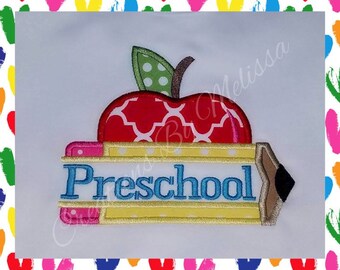Preschool 1st Day of School Shirt/ Back to School Shirt/ Preschool Appliqued Shirt/ Preschool Apple Design/ Girls Back to School Shirt