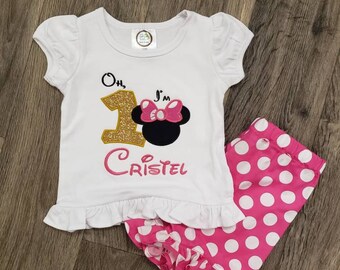 Atuendo Oh I'm One de Minnie/Atuendo para el primer cumpleaños de Minnie Mouse (rosa y dorado)/ Atuendo para cumpleaños de niñas/ Atuendo para el primer cumpleaños/ Cumpleaños de Minnie