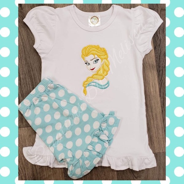 Elsa Outfit/ Elsa Shirt and Shorts/ Disney Outfit