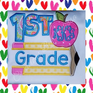 1st grade Back to School shirt/ Monogrammed apple and pencil design/ 1st day of school shirt