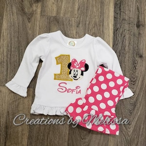 Minnie Mouse 1st Birthday Outfit(Pink and Gold)/ Minnie Mouse Birthday Outfit/ Girls Birthday Outfit/ 1st Birthday Outfit/ Minnie Birthday