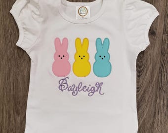 Girls Easter Shirt/ Easter Appliqued Shirt/ Easter Bunny Trio Design/ Easter Appliqued Girls Shirt