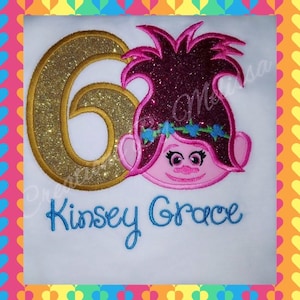 Trolls Birthday Shirt/ Trolls Applique/ 6th Birthday Trolls/ Girls Birthday Shirt/ Poppy Troll Applique/Numbers 1-10 Available/Trolls Outfit