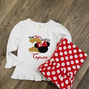 I&#39;m Twodles Birthday Outfit(Red/Gold)/Minnie Mouse Birthday/Minnie Mouse Applique/Minnie Mouse Shirt/Girls Birthday/Disney Shirt/Red&Gold