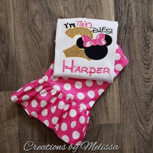 I'm Twodles verjaardag outfit (goud)/Minnie Mouse verjaardag/Minnie Mouse stoffen/Minnie Mouse shirt/verjaardag meisjes/Disney shirt/roze en goud