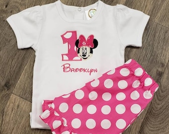Tenue 1er anniversaire Minnie Mouse (à pois roses)/ tenue d'anniversaire Minnie Mouse/ tenue d'anniversaire pour filles/ tenue 1er anniversaire/ anniversaire Minnie
