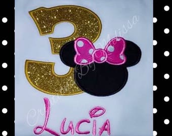 Compleanno di Minnie Mouse (oro e rosa)/3° compleanno di Minnie/Camicia Disney/Minnie Mouse/Camicia Minnie per ragazze/3° compleanno/3° compleanno Disney
