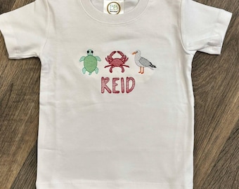 Beach Shirt/ Boys Beach Shirt/ Crab Shirt/ Embroidered Shirt/ Boys Summer Shirt/ Summer Shirt