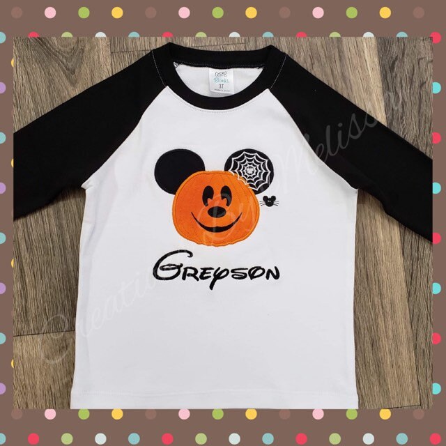 Discover Mickey Mouse Halloween Shirt/ Mickey Mouse Applique Pumpkin/ Disney Halloween Trip Shirt/ Personalized Disney Halloween Shirt/ Mickey Mouse