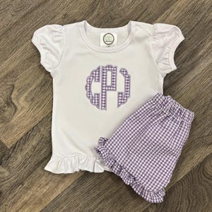 Girls Monogram Shirt and Ruffle Shorts/ Ruffle Gingham Shorts/Personalized Shirt/ Girls Outfit/Summer Girls Outfit