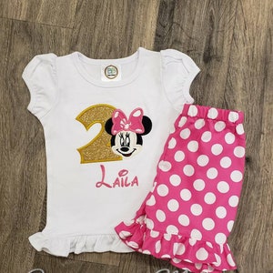 Minnie Mouse 2nd Birthday Outfit(Gold)/ Birthday Outfit/ Minnie Mouse Outfit/ Girls Birthday Outfit