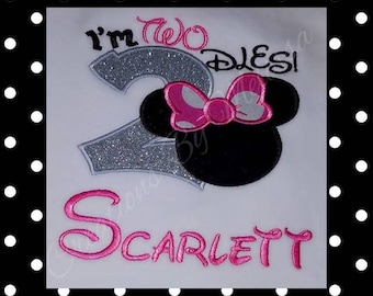 I'm Twodles Birthday Outfit(Silver)/Minnie Mouse Birthday/2nd Minnie Birthday/Minnie Outfit/Minnie Shirt/Minnie Applique/Girls Appliqued