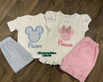 Disney Sibling Shorts Set/ Mickey and Minnie Shorts Set/ Boys Short Set/ Girls Short Set/ Boys and Girls Seersucker/Disney Seersucker Outfit